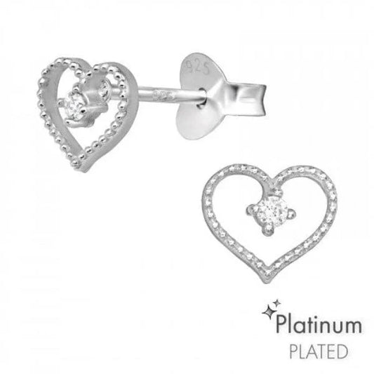 Silver Heart Platinum Earrings
