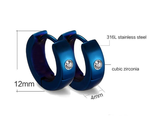 Stainless Steel Cute Mens Blue Hoop Earrings