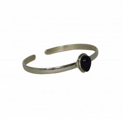 Solid Sterling silver Bangle bracelet with black bead