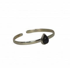 Solid Sterling silver Bangle bracelet with black bead