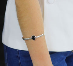 Solid Sterling silver Bangle bracelet with black bead
