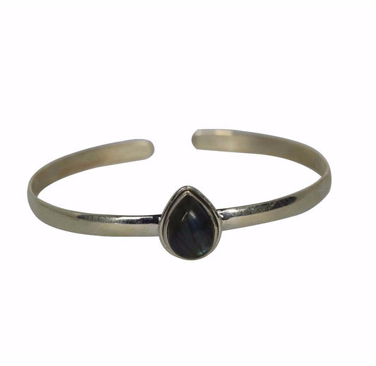 Solid Sterling silver Bangle bracelet with black bead