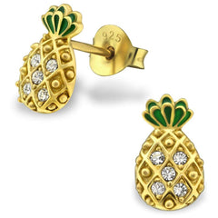 Sterling Silver Gold Plated Pineapple Stud Earrings