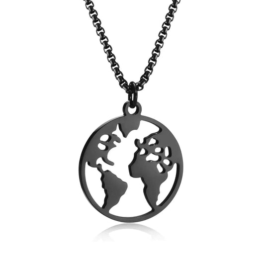 Steel World Map Pendant