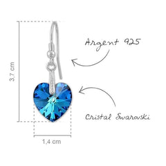 Silver Drop Earrings With Blue Crystal Hearts