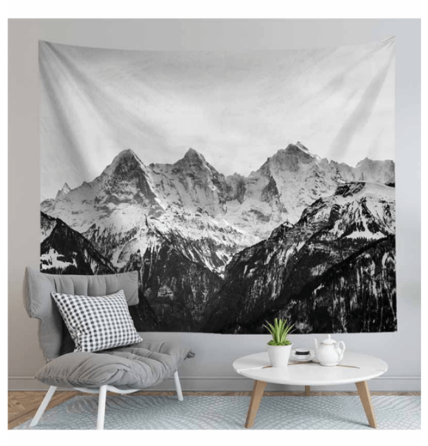 Black and White Mountain Tapestry Wall Hanging