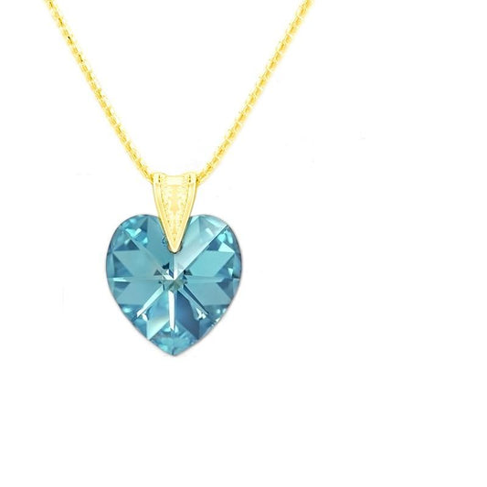 Aquamarine 24K Gold Heart   Pendant Necklace Jewellery Set