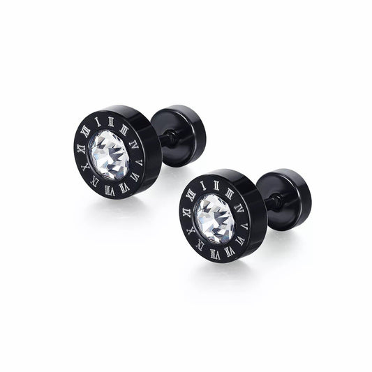 Black Roman Numeral Stud Earrings for Men