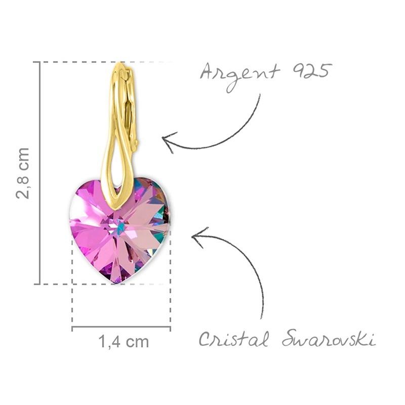24K Gold Pink Swarovski Crystal Heart Earringsv