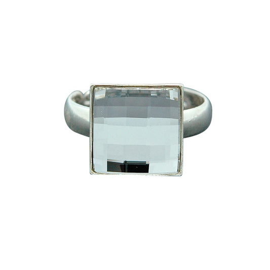 Chessboard Silver Crystal Ring