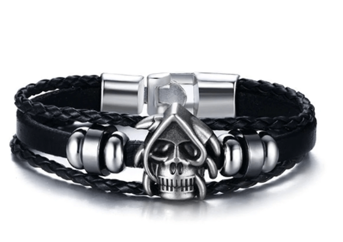 Vintage Mens skull Leather Bracelet