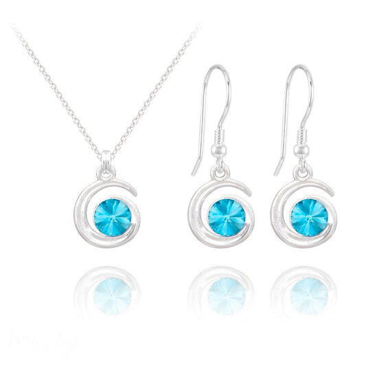 Aquamarine Spiral Fine Silver Jewellery Set