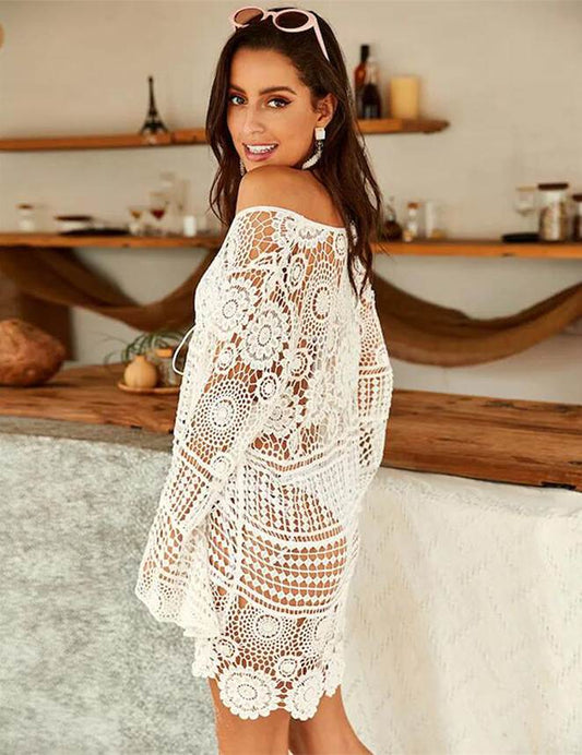 White Crochet Beach Cover Up Dress