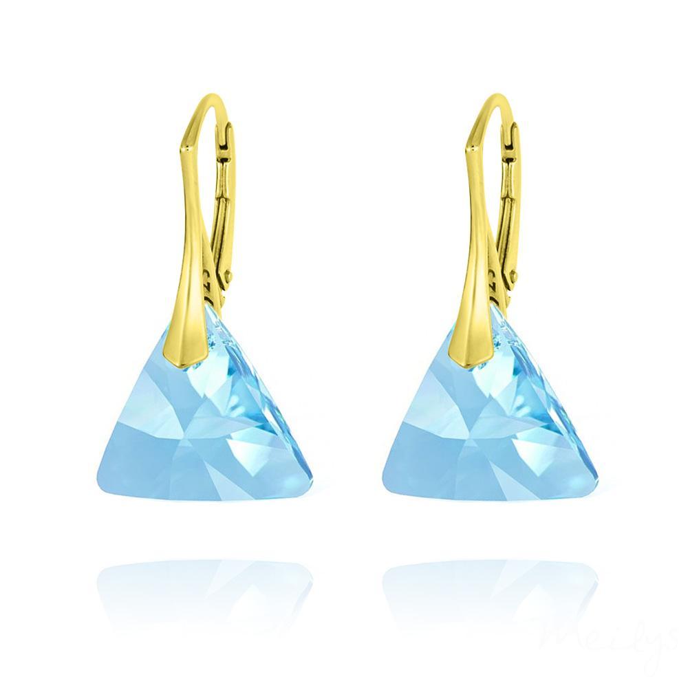 24K Gold Plated Aquamarine Triangle earrings with Swarovski Crystal