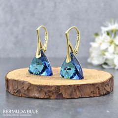 Bermuda Blue Triangle earrings Swarovski Crystal