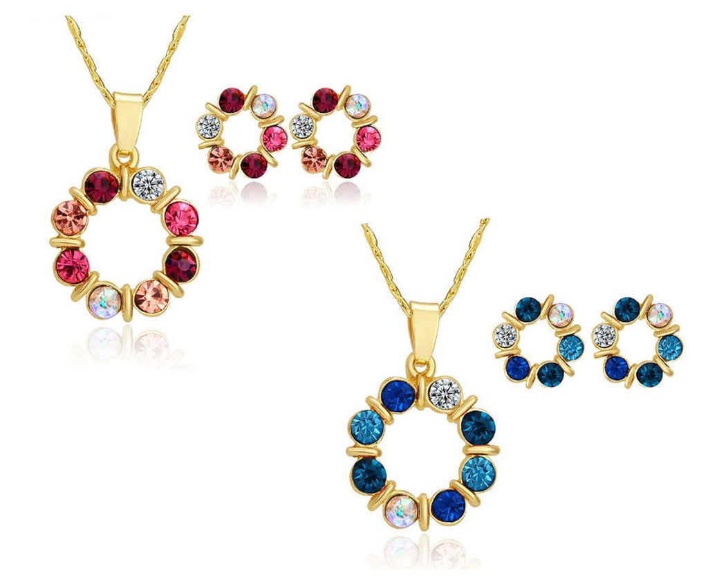 2 X Gold Crystal Beads Pendant Necklace Jewelry Set