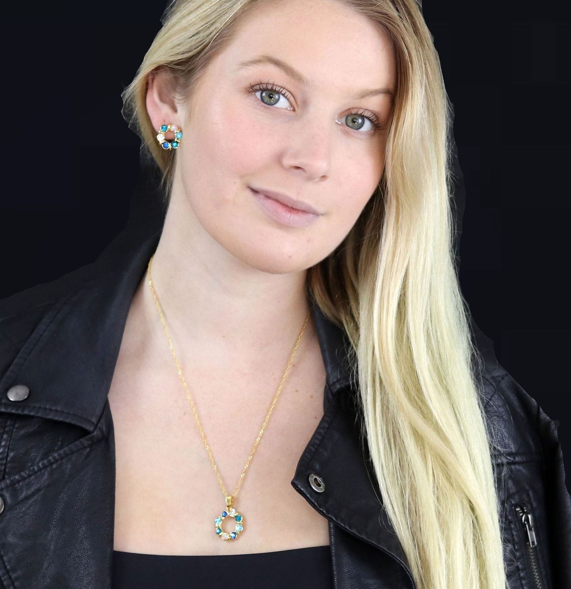 Gold Crystal Beads Necklace Set blue