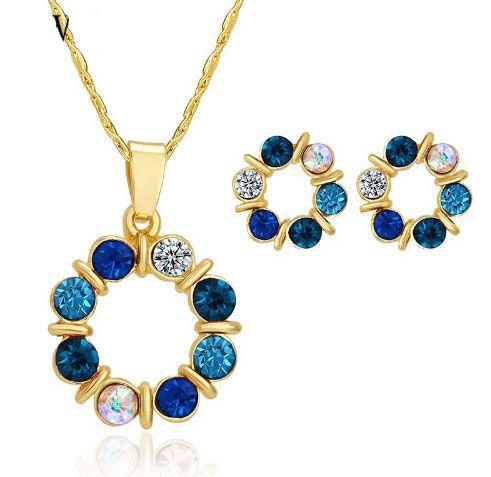 Gold Crystal Beads Necklace Set blue
