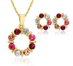 Gold Crystal Beads Necklace Set red