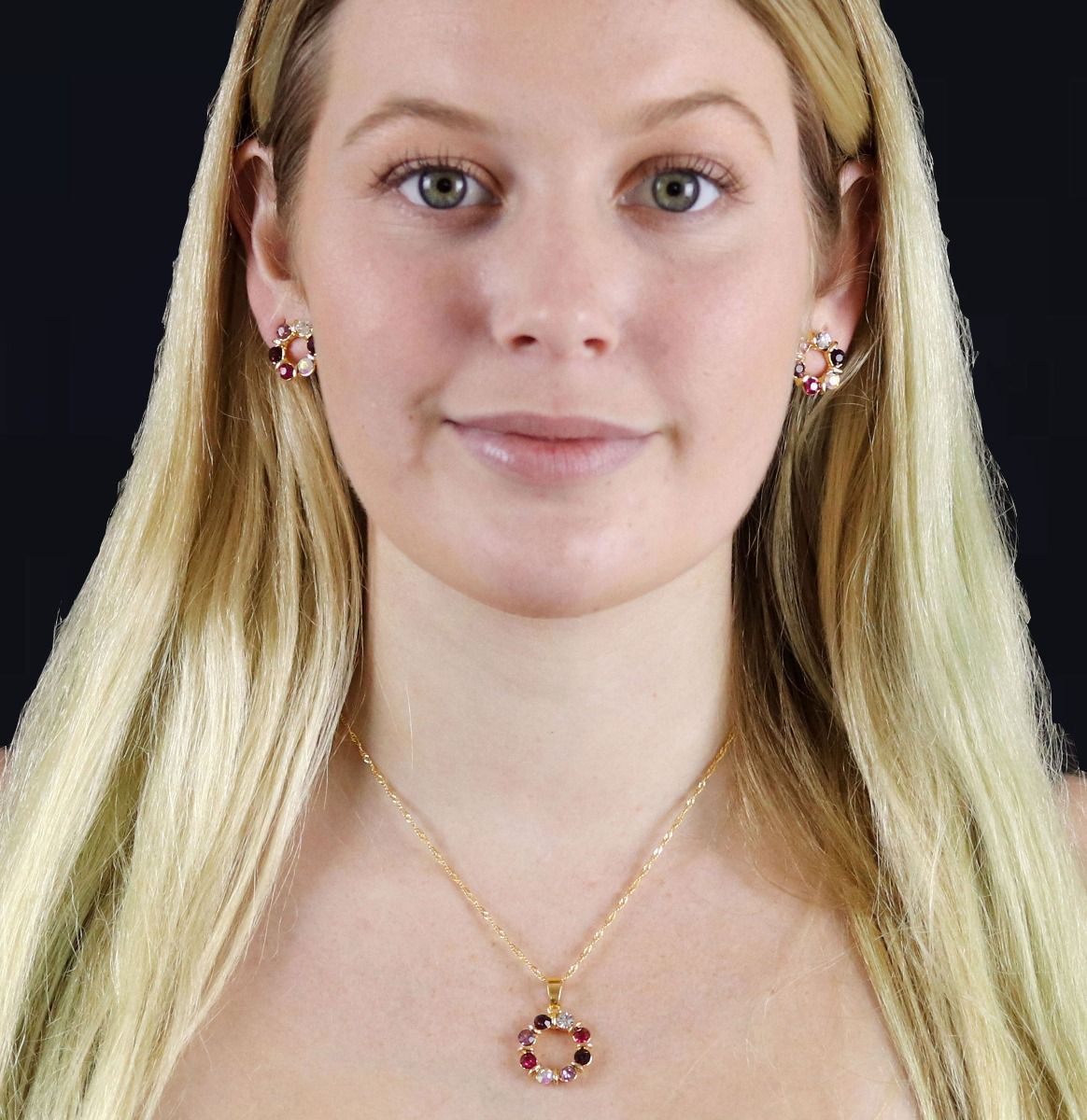 Gold Crystal Beads Necklace Set red