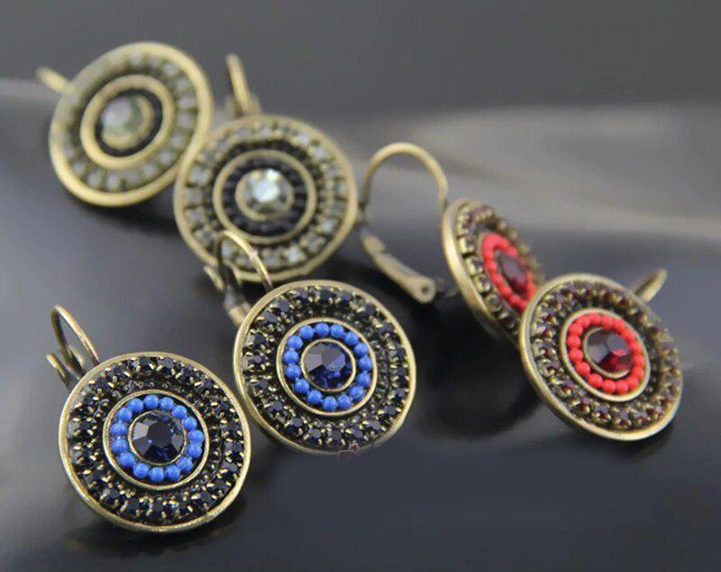  Circular Dark Blue Drop Earrings