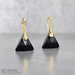 24K Gold Jet Triangle Earrings