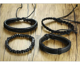 4 Piece Set Handmade Black Adjustable Mens Bracelet Set