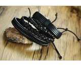 4 Piece Set Handmade Black Adjustable Mens Bracelet Set