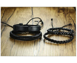 4 Piece Set Handmade Black Adjustable Mens Bracelet Set- delte