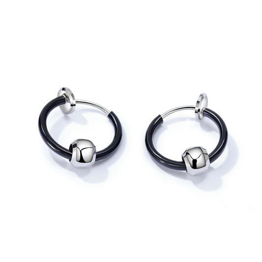 Mens Stainless Steel Black Stud Hoop Earrings