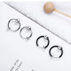 Mens Stainless Steel Black Stud Hoop Earrings