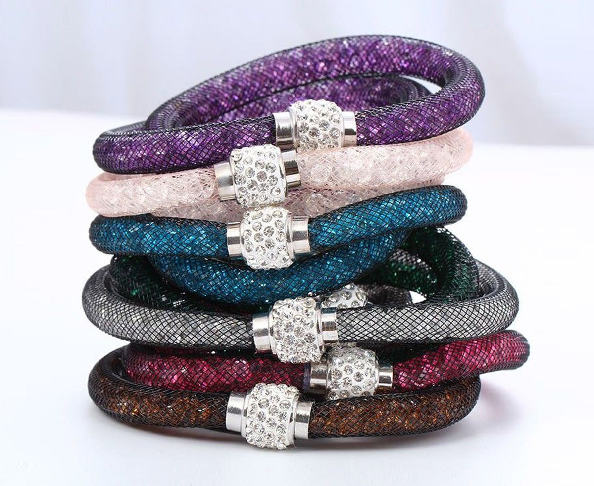 6 x Crystal Mesh Bracelets Set
