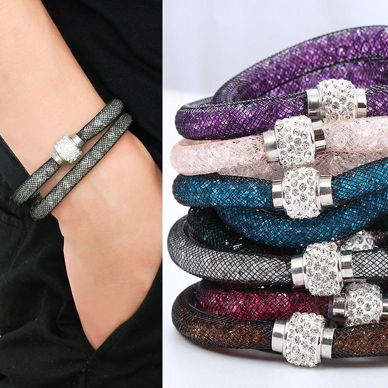 6 x Crystal Mesh Bracelets Set