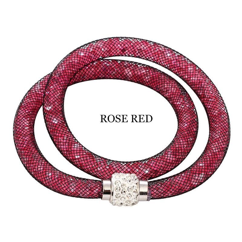 Crystal Mesh Bracelets Set rose red