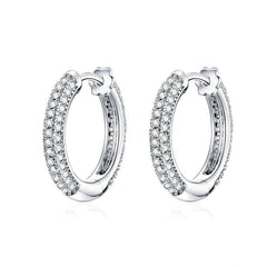 Crystal Studded Silver Hoops