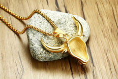 Steel Gold Bull Cow Head Necklace