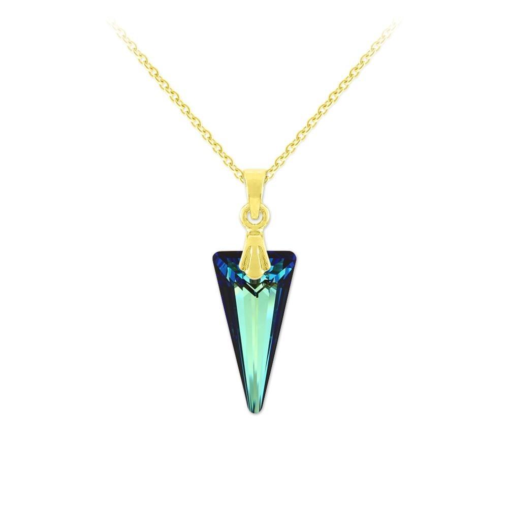 24K   Silver  Gold  Blue Pendant Necklace with Swarovski Crystal