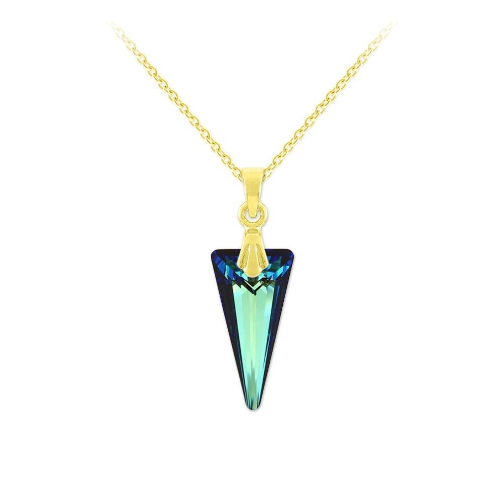 24K   Silver  Gold  Blue Pendant Necklace with Swarovski Crystal