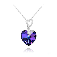 Double Heart Silver And Blue Swarovski Crystal