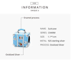 Colorful Silver Suitcase Charm