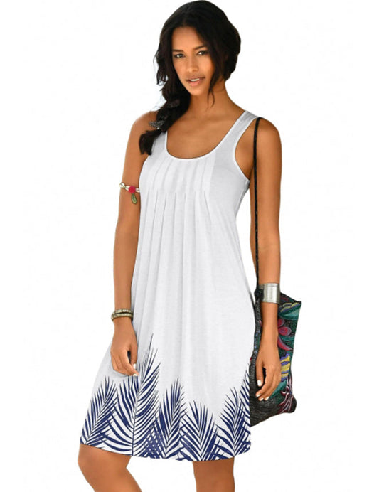 Ladies Casual White Print Beach Dress