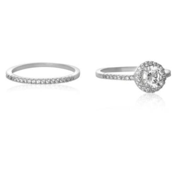 Studded Crystal Wedding Ring Set