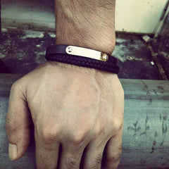 Leather Stainless Steel Gold Engravable Bracelets