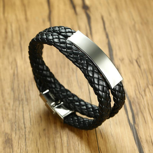 Black Double Strand Leather Bracelet