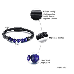 Men's Malachite Lapis Lazuli Beads Leather Bracelet