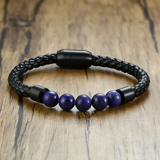 Men's Malachite Lapis Lazuli Beads Leather Bracelet