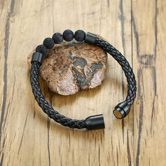 Lava stone Braided Rope Leather Bracelet for Men