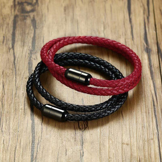 Handmade Magnetic Buckle Braided Leather Bracelet
