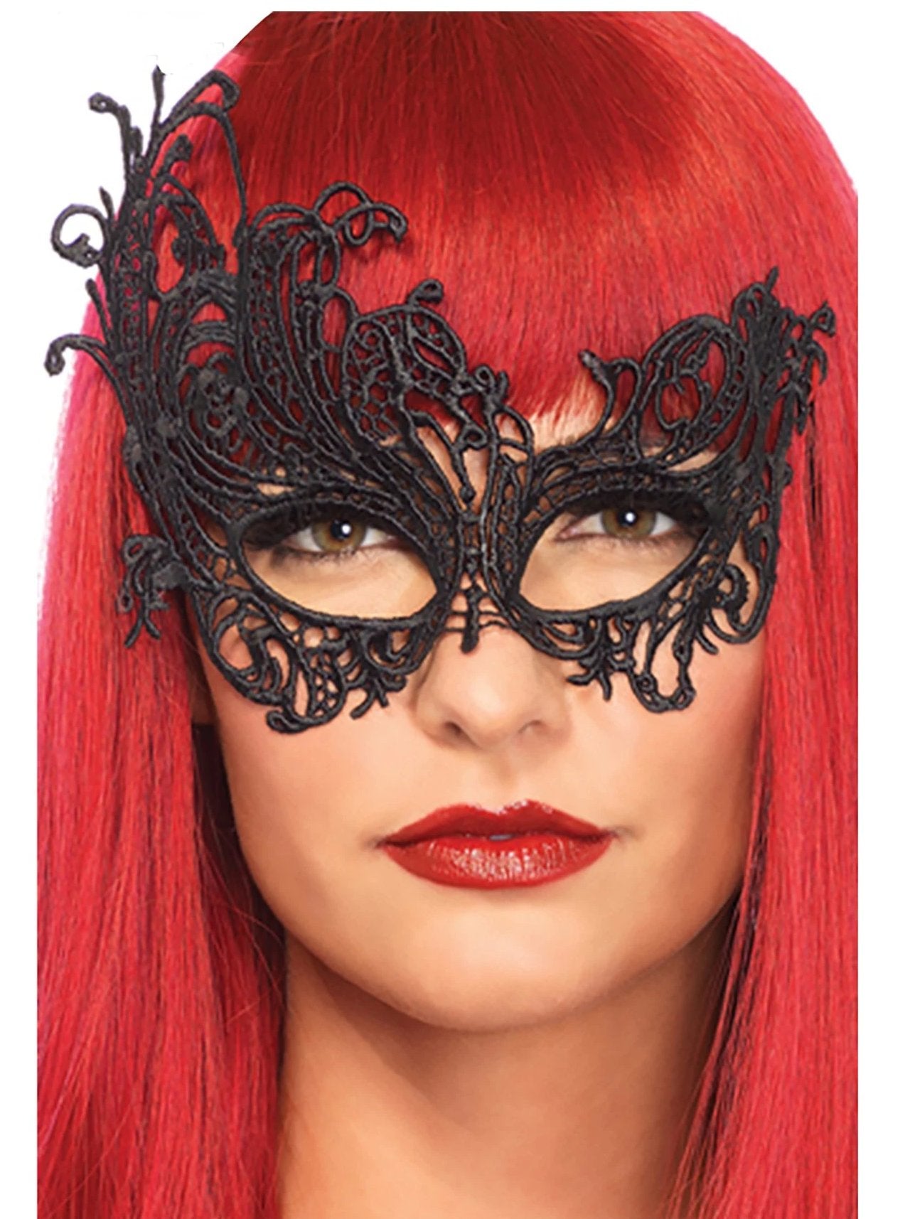 Intoxicating Black Asymmetrical Woven Lace Masquerade Mask Headpiece