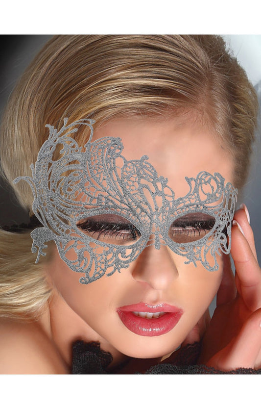 Elegant Asymmetrical Silver Lace Masquerade Mask